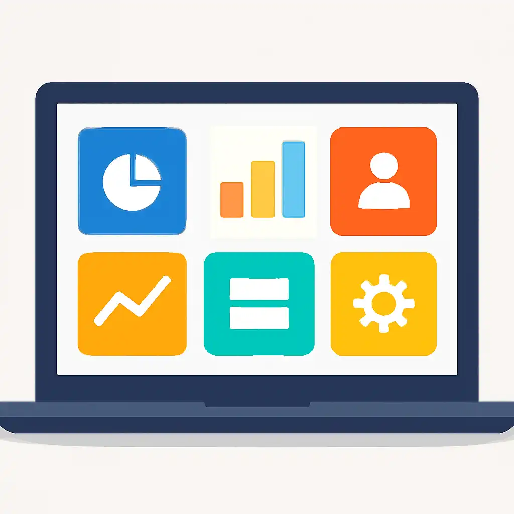 Laptop shown from the front displaying a colourful flat dashboard of abstract charts, bars and icon tiles, Indibet Login in