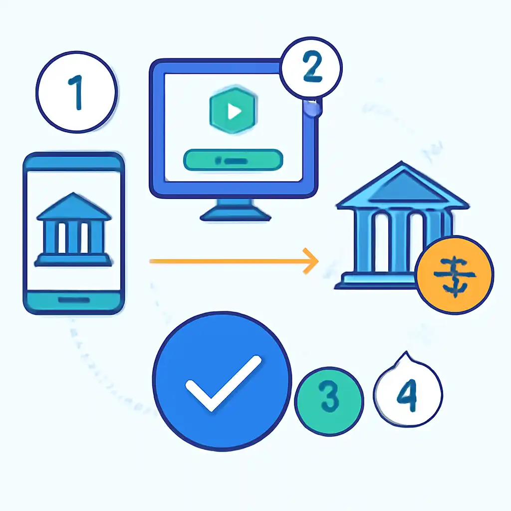 Annotated step diagram: bank transfer times process with numbered callouts, Indibet