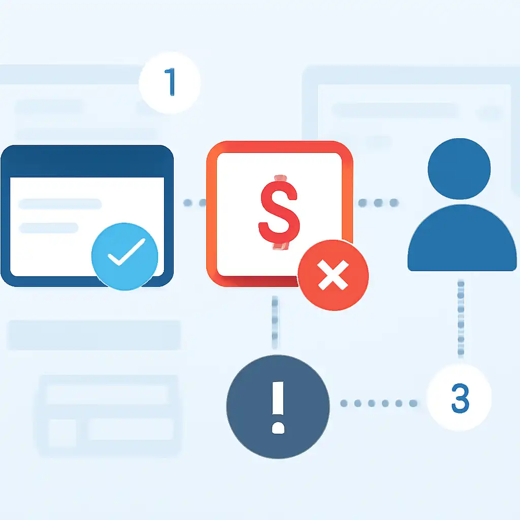 Annotated step diagram: failed transactions process with numbered callouts, Indibet