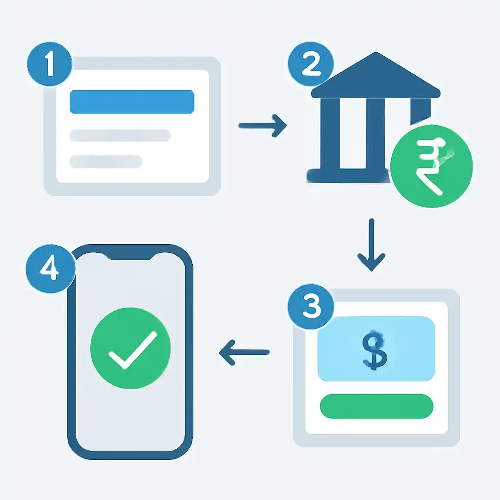 Annotated step diagram: withdrawal limits process with numbered callouts, Indibet